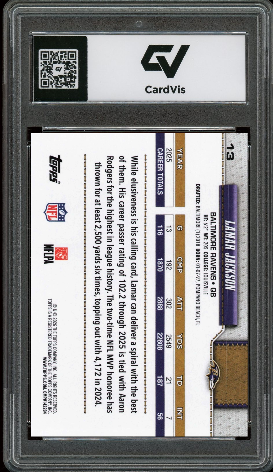 2026 Topps Flagship #13 Lamar Jackson Graded 10 Gem Mint