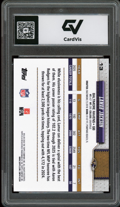 2026 Topps Flagship #13 Lamar Jackson Graded 10 Gem Mint