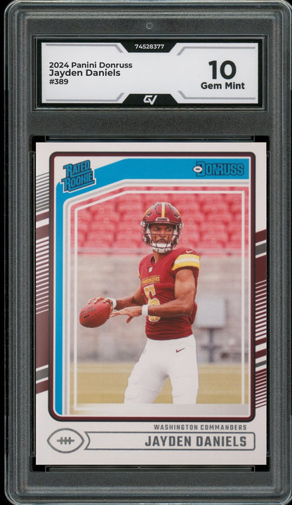 2024 Panini Donruss #389 Jayden Daniels Rookie Card RC Graded 10 Gem Mint - Front