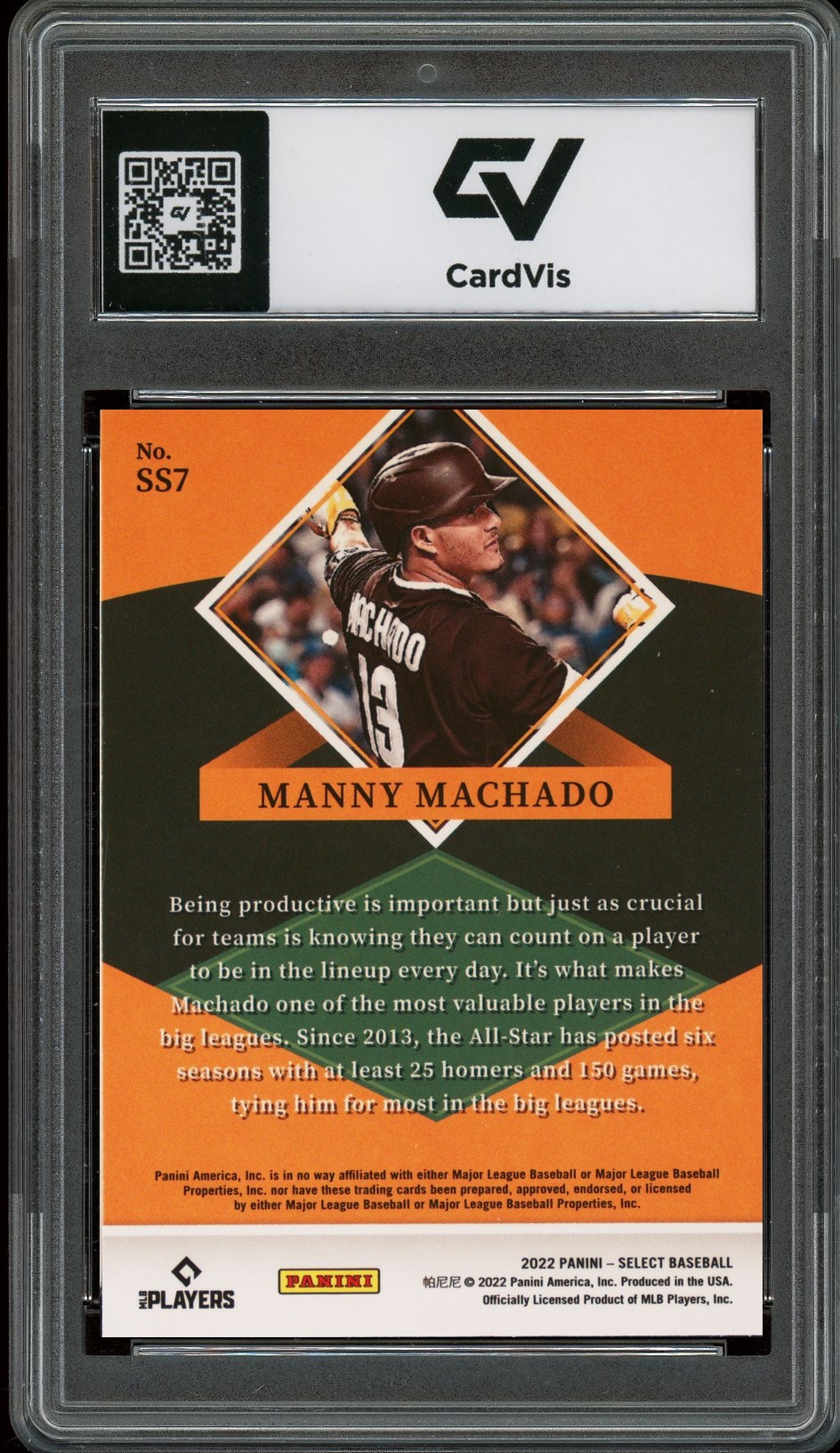 2022 Panini Select #SS7 Manny Machado Stars Graded 10 Gem Mint - Back