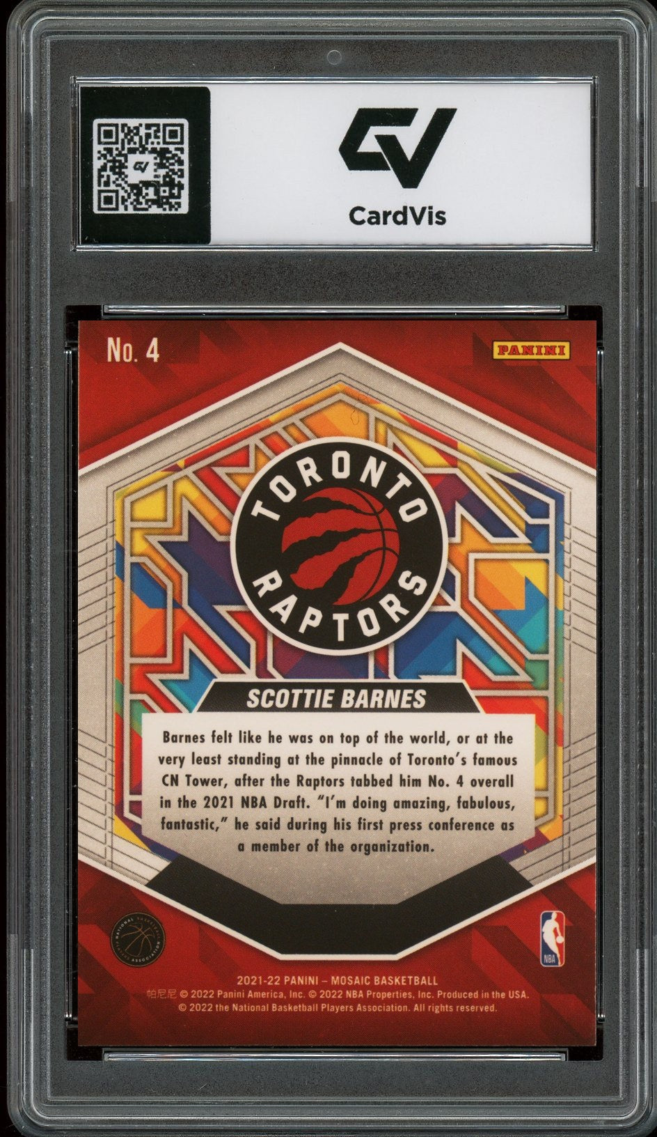 2021 Panini Mosaic #4 Scottie Barnes Introductions Rookie Card RC Graded 10 Gem Mint - Back