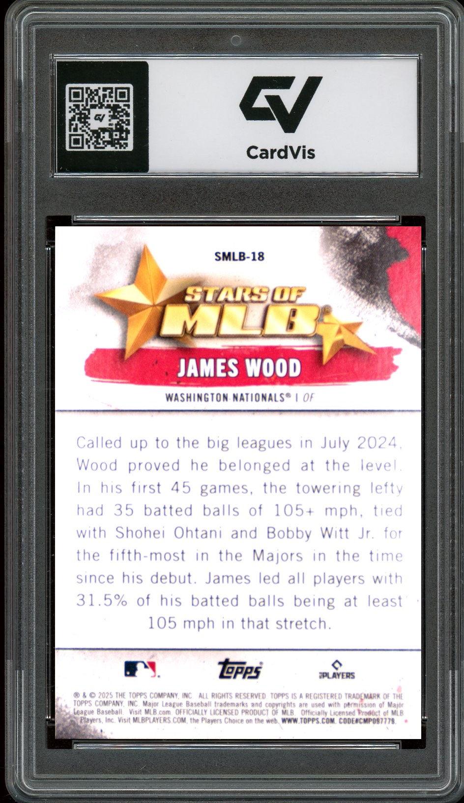 2025 Topps Stars #SMLB-18 James Wood Stars Of MLB Rookie Card RC Graded 10 Gem Mint - Back