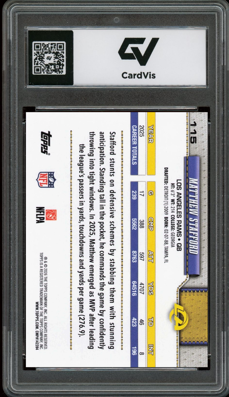 2026 Topps Flagship #115 Matthew Stafford Graded 10 Gem Mint