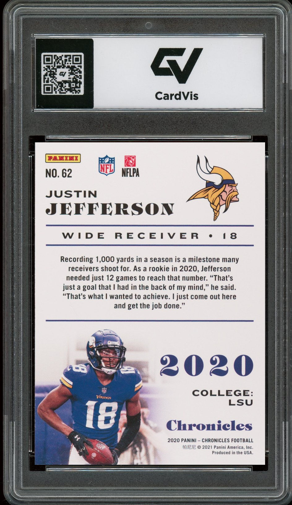 2020 Panini Chronicles #62 Justin Jefferson Graded 10 Gem Mint - Back