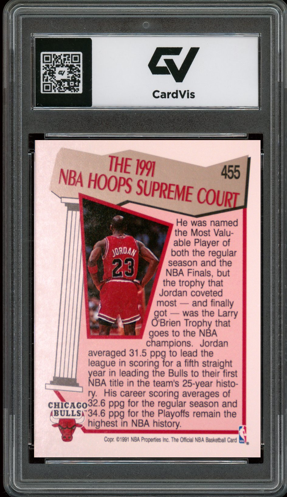 1991 Hoops #455 Michael Jordan Graded 10 Gem Mint - Back