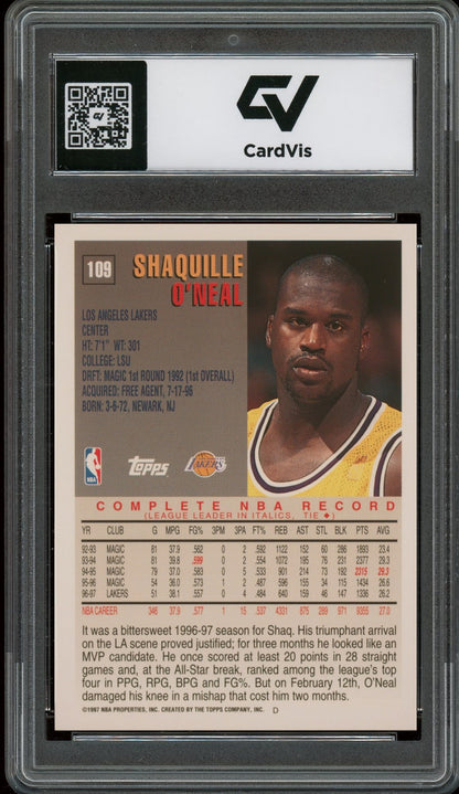 1997 Topps #109 Shaquille O'Neal Graded 10 Gem Mint - Back