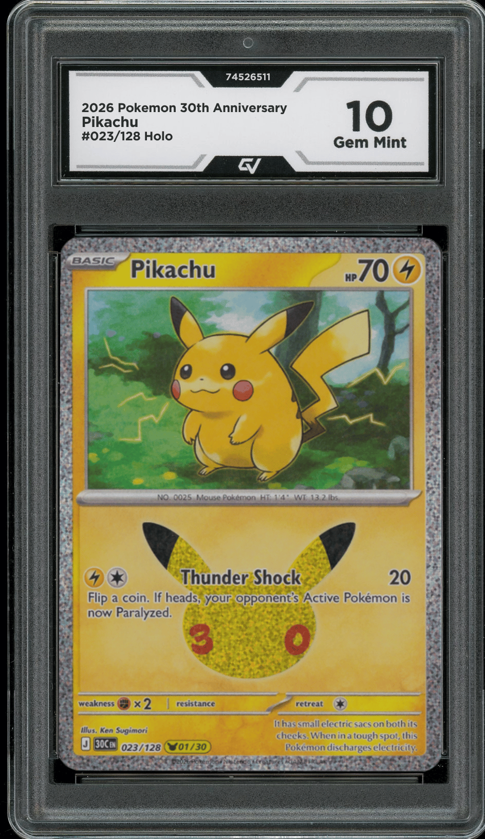 2026 Pokemon 30th Anniversary #023/128 Pikachu Holo Graded 10 Gem Mint