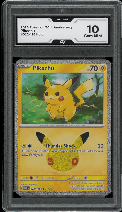 2026 Pokemon 30th Anniversary #023/128 Pikachu Holo Graded 10 Gem Mint