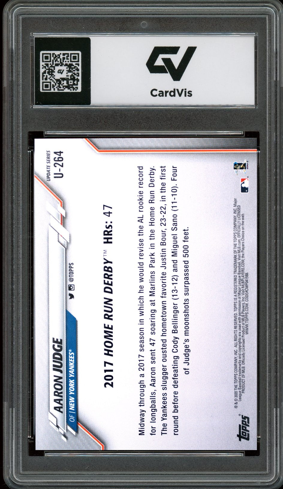 2020 Topps Update #U-264 Aaron Judge Graded 10 Gem Mint - Back