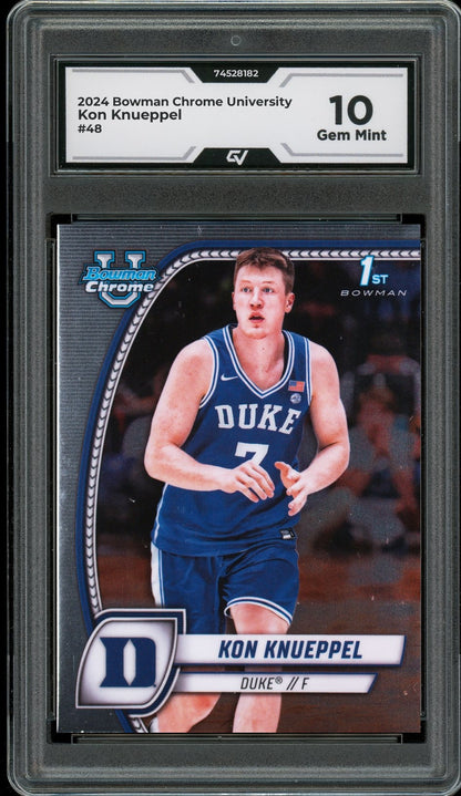2024 Bowman Chrome University #48 Kon Knueppel Rookie Card RC Graded 10 Gem Mint - Front