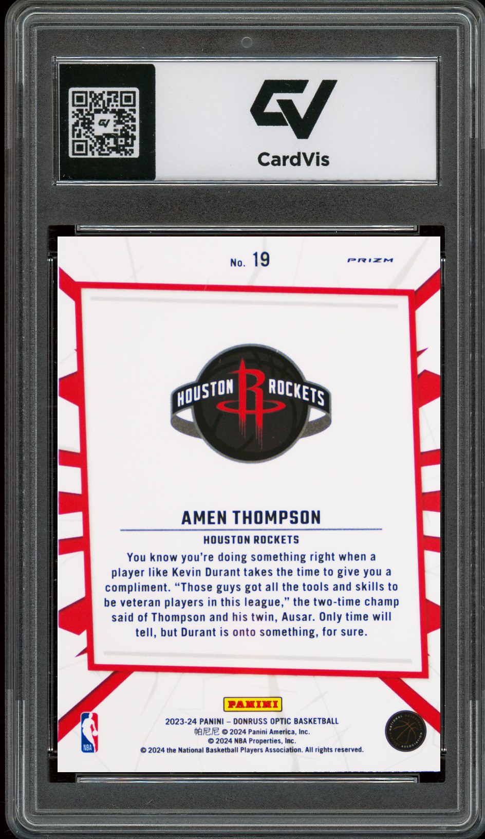 2023 Panini Donruss Optic #19 Amen Thompson My House Holo Rookie Card RC Graded 10 Gem Mint - Back