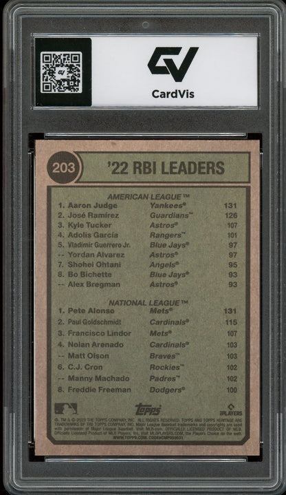 2023 Topps Heritage #203 Aaron Judge, Pete Alonso Graded 10 Gem Mint - Back