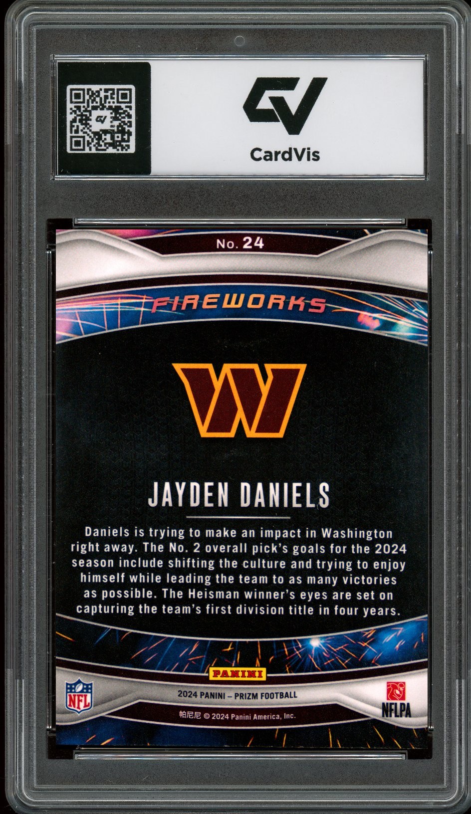 2024 Panini Prizm #24 Jayden Daniels Fireworks Rookie Card RC Graded 10 Gem Mint - Back