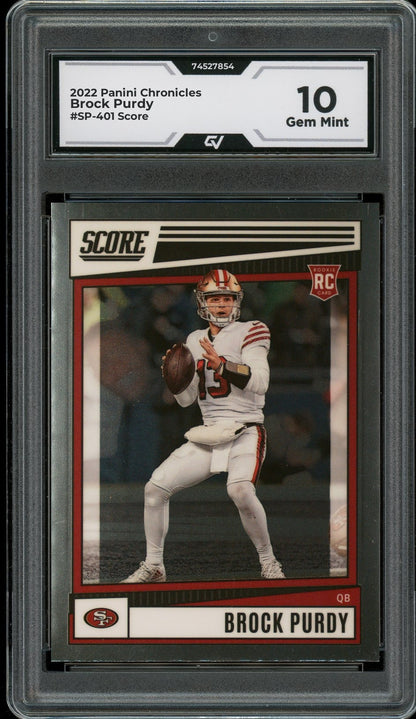 2022 Panini Chronicles #SP-401 Brock Purdy Score Rookie Card RC Graded 10 Gem Mint - Front