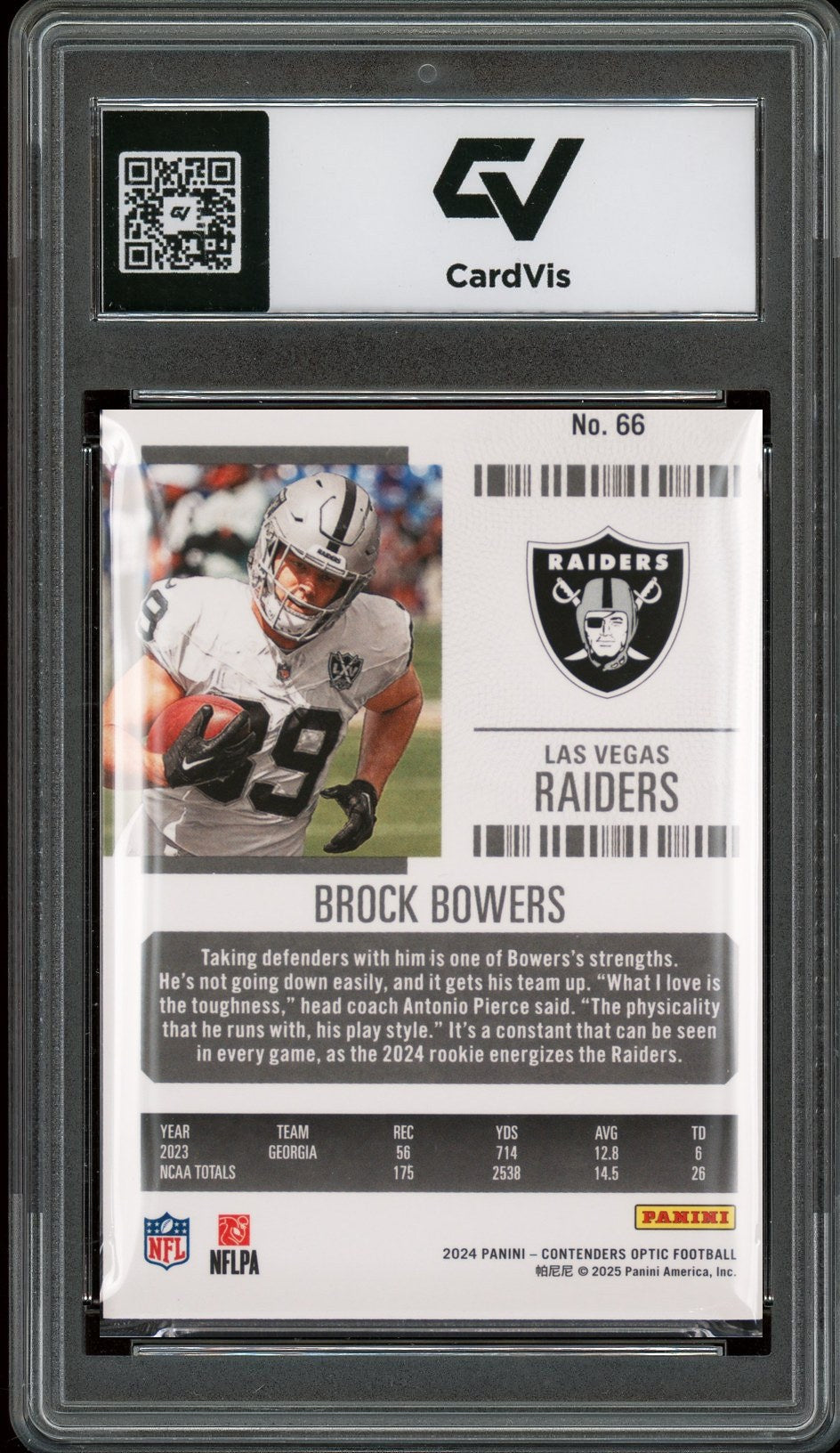 2024 Panini Contenders Optic #66 Brock Bowers Rookie Card RC Graded 10 Gem Mint - Back