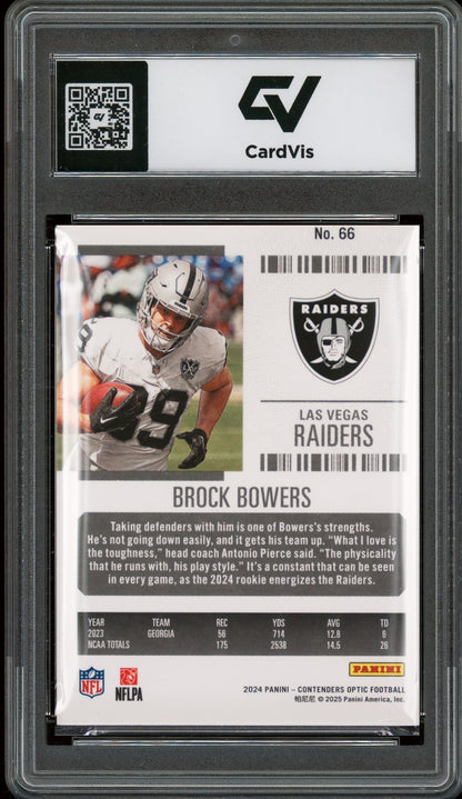 2024 Panini Contenders Optic #66 Brock Bowers Rookie Card RC Graded 10 Gem Mint - Back