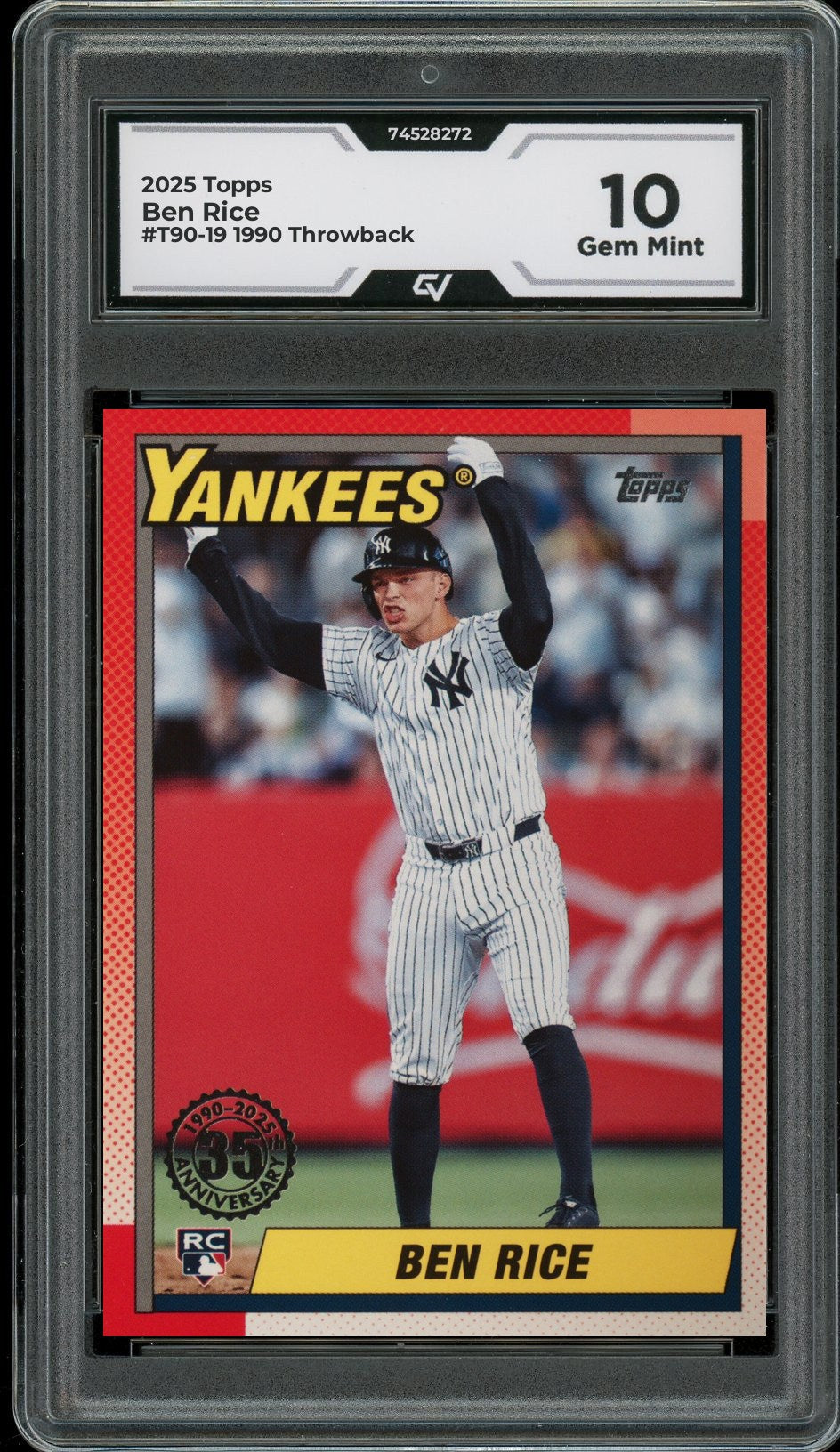 2025 Topps #T90-19 Ben Rice 1990 Throwback Rookie Card RC Graded 10 Gem Mint - Front