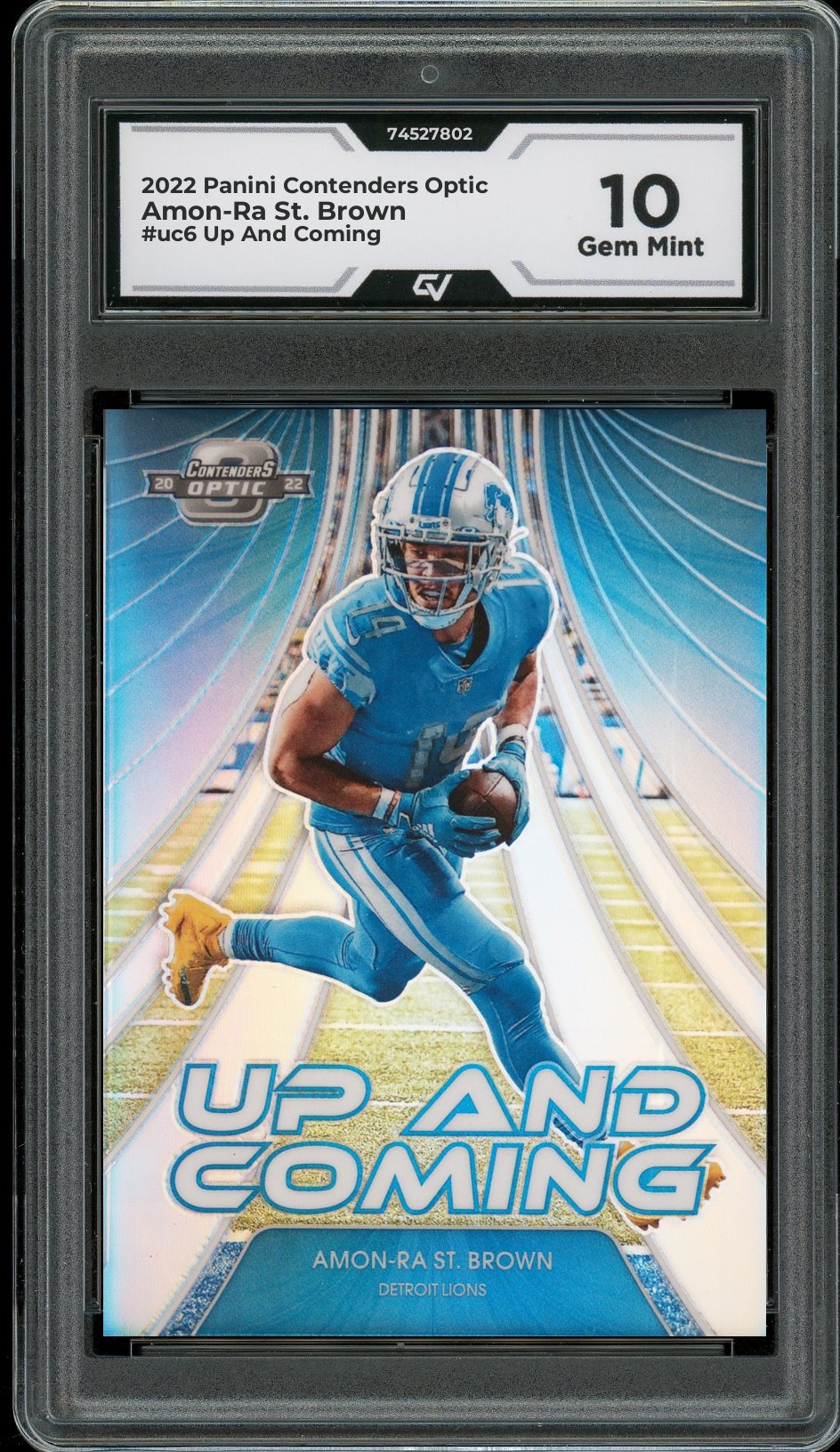 2022 Panini Contenders Optic #UC-6 Amon-Ra St. Brown Up And Coming Graded 10 Gem Mint - Front