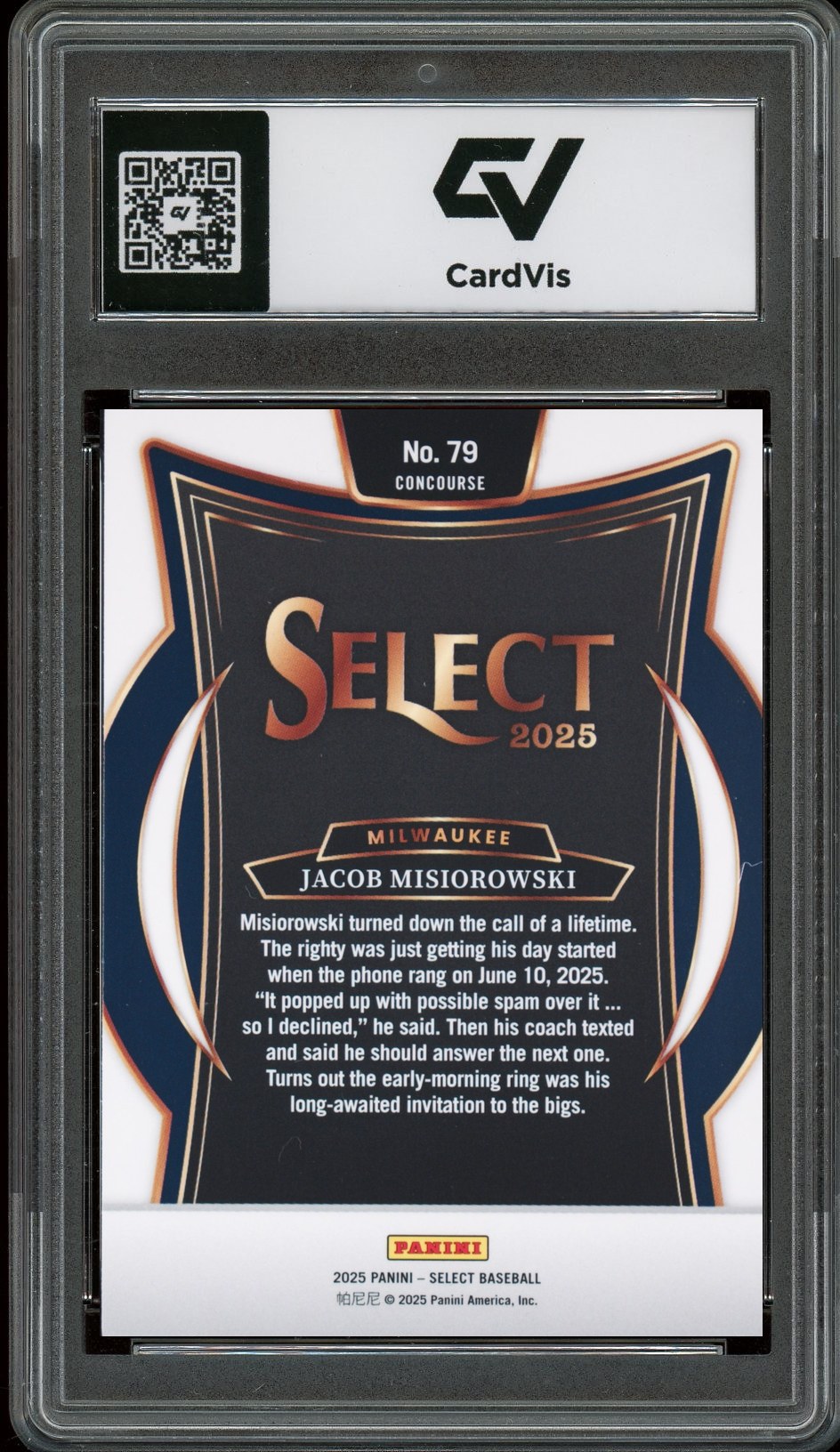 2025 Panini Select #79 Jacob Misiorowski Rookie Card RC Graded 10 Gem Mint - Back