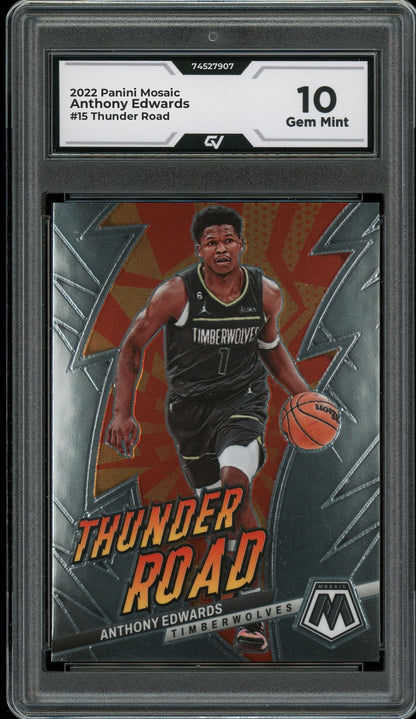 2022 Panini Mosaic #15 Anthony Edwards Thunder Road Graded 10 Gem Mint - Front