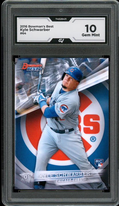 2016 Bowman's Best #64 Kyle Schwarber Rookie Card RC Graded 10 Gem Mint - Front