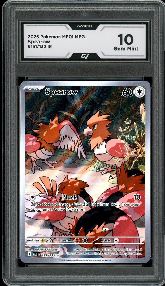 2026 Pokemon ME01 Mega Evolutions #151/132 Spearow IR Graded 10 Gem Mint