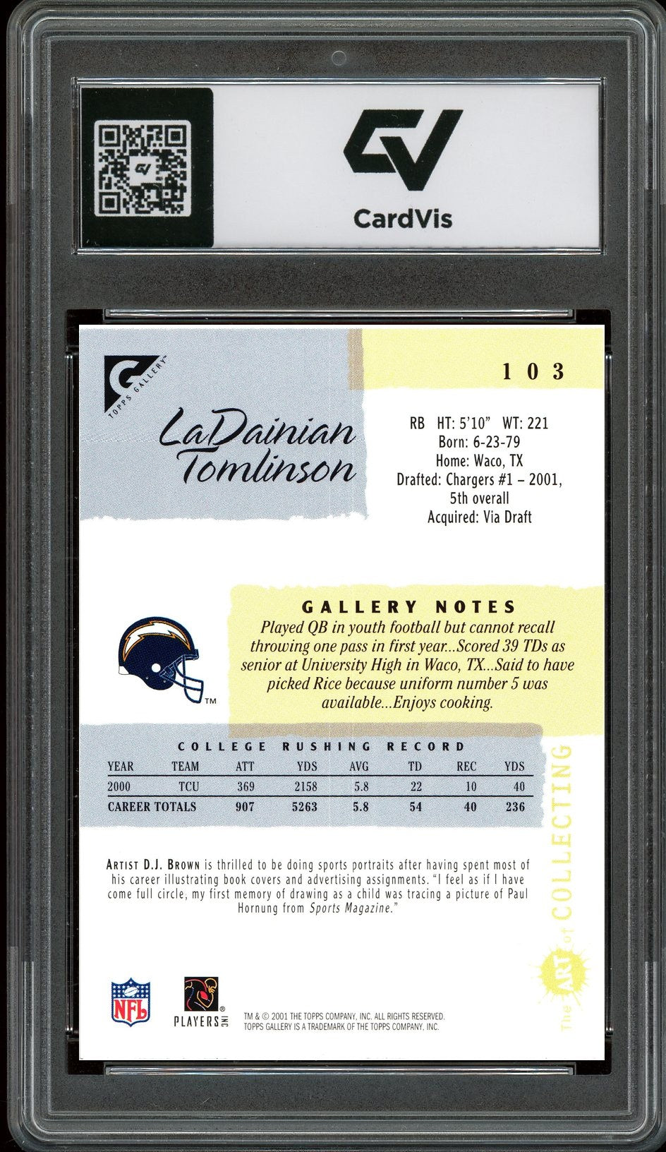 2001 Topps Gallery #103 LaDainian Tomlinson Graded 10 Gem Mint - Back