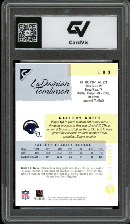 2001 Topps Gallery #103 LaDainian Tomlinson Graded 10 Gem Mint - Back