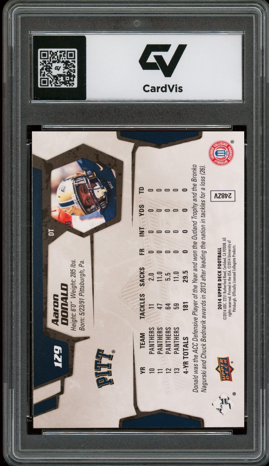 2014 Upper Deck #129 Aaron Donald Graded 10 Gem Mint - Back