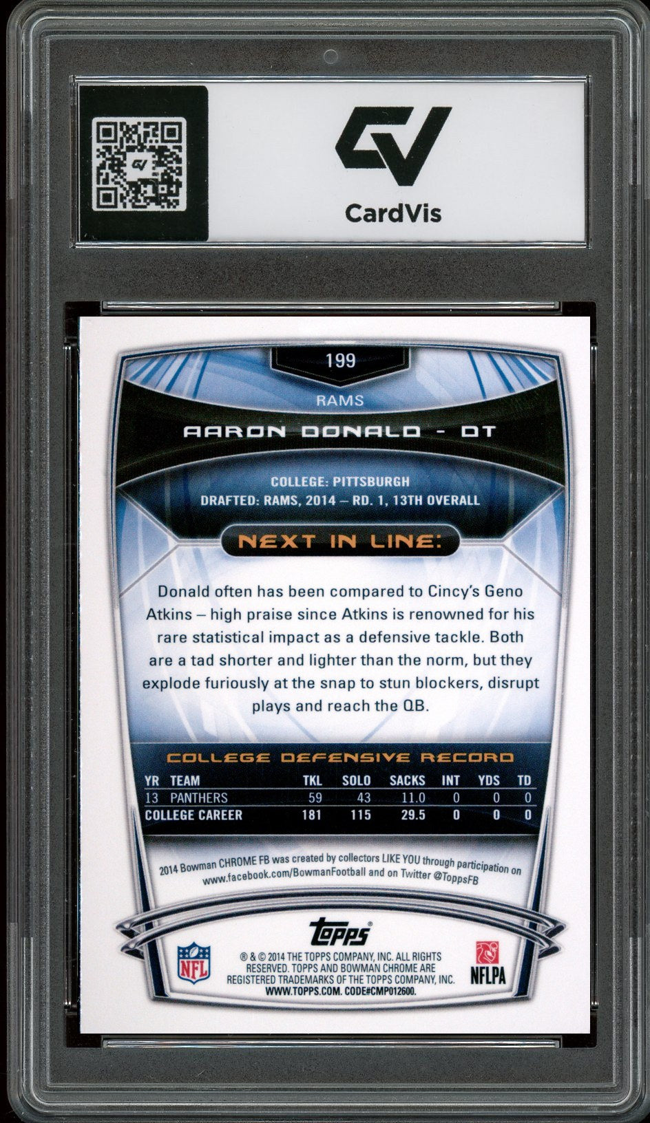 2014 Bowman Chrome #199 Aaron Donald Graded 10 Gem Mint - Back