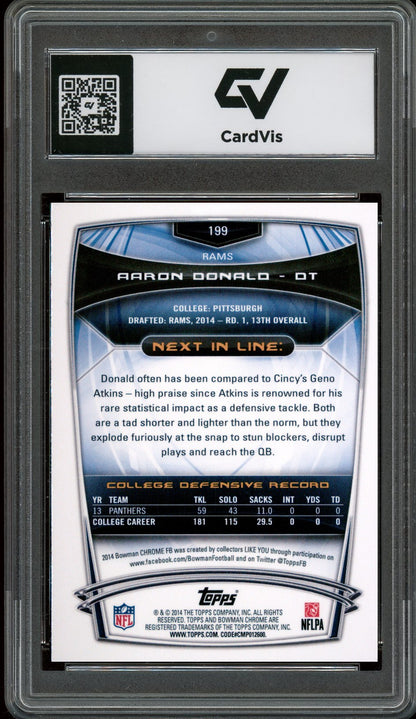2014 Bowman Chrome #199 Aaron Donald Graded 10 Gem Mint - Back