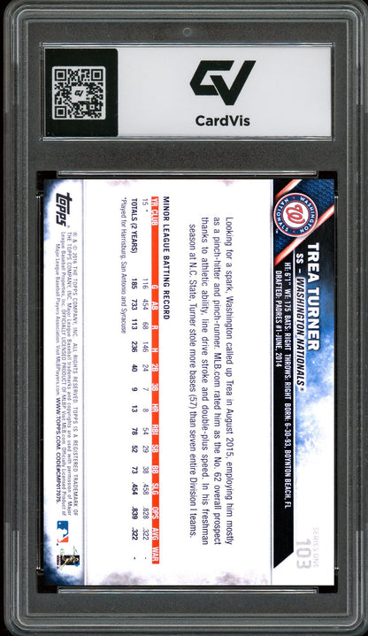 2016 Topps #103 Trea Turner Rookie Card RC Graded 10 Gem Mint - Back