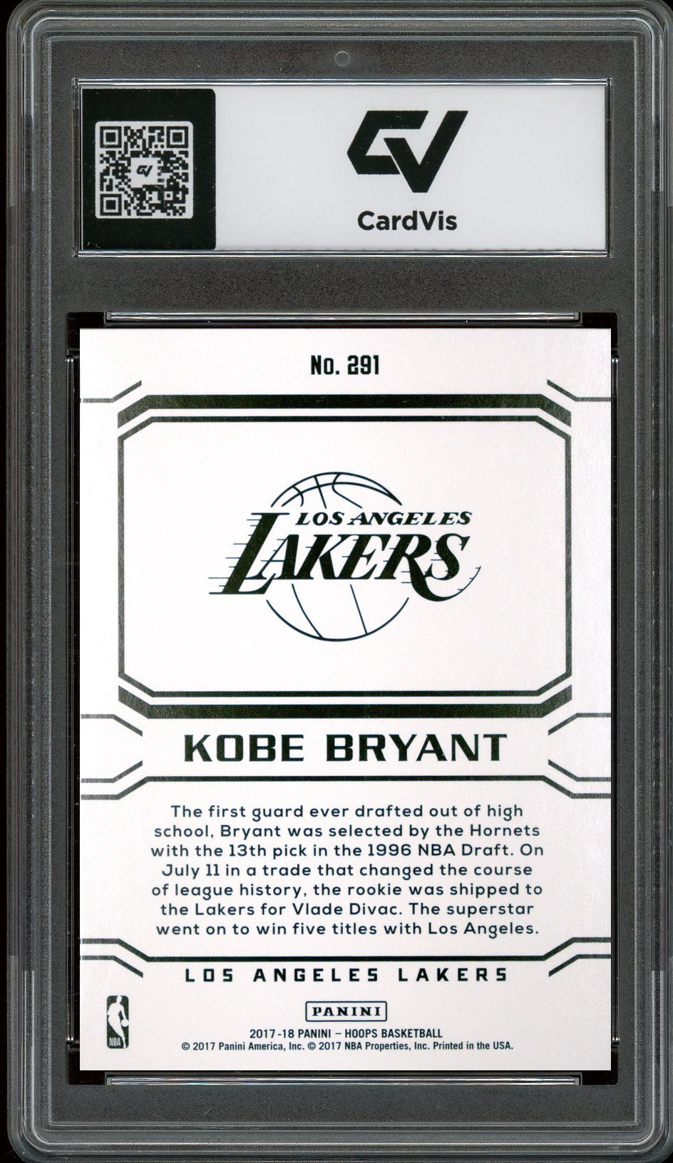 2017 Panini Hoops #291 Kobe Bryant Graded 10 Gem Mint - Back