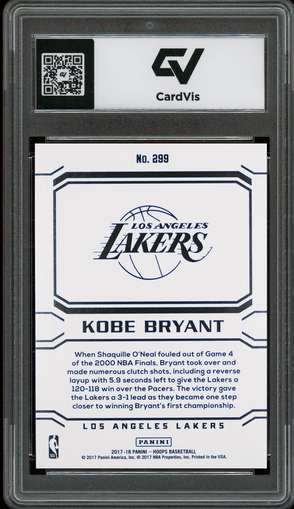 2017 Panini Hoops #299 Kobe Bryant Graded 10 Gem Mint - Back