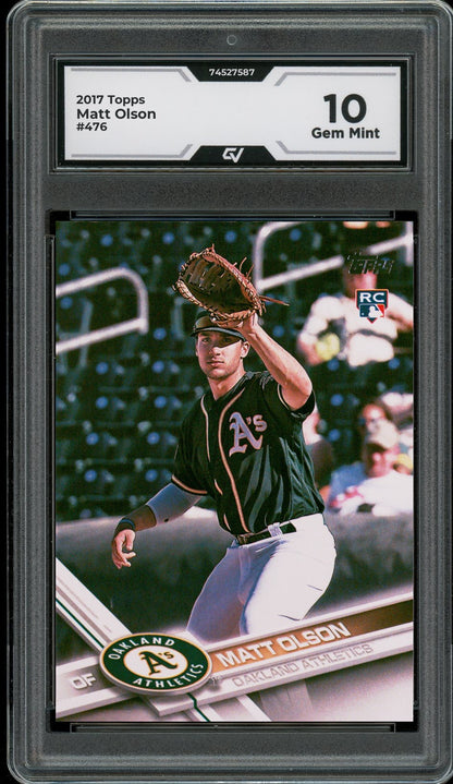 2017 Topps #476 Matt Olson Rookie Card RC Graded 10 Gem Mint - Front