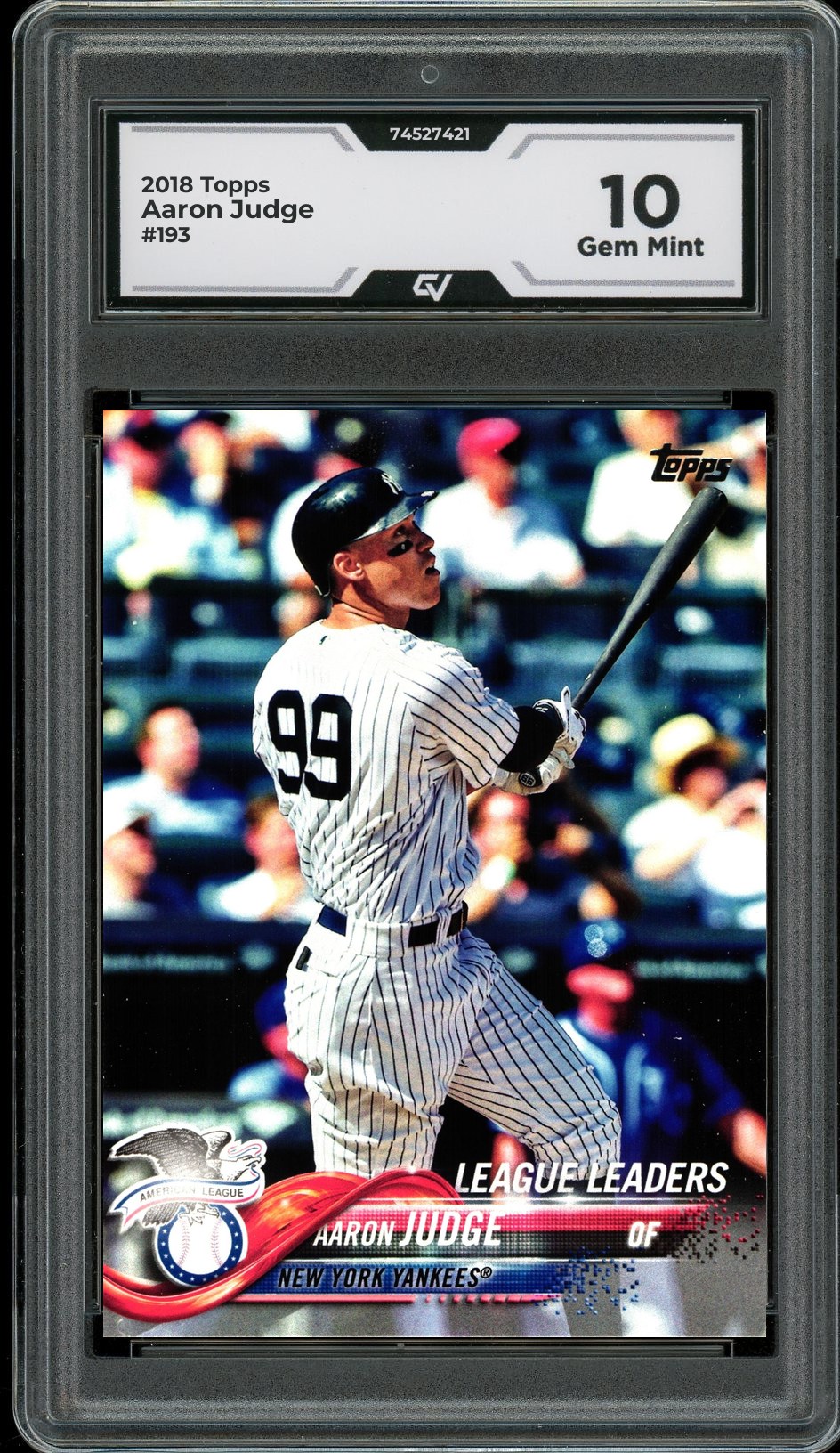2018 Topps #193 Aaron Judge Graded 10 Gem Mint - Front