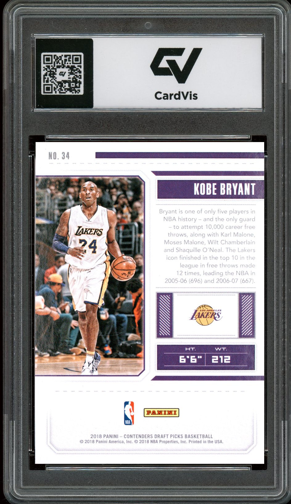 2018 Panini Contenders Draft Picks #34 Kobe Bryant Graded 10 Gem Mint - Back