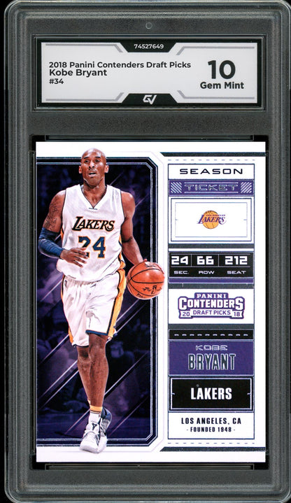 2018 Panini Contenders Draft Picks #34 Kobe Bryant Graded 10 Gem Mint - Front