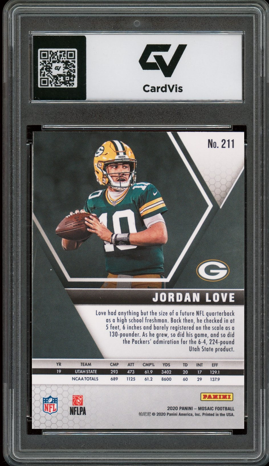 2020 Panini Mosaic #211 Jordan Love Rookie Card RC Graded 10 Gem Mint - Back