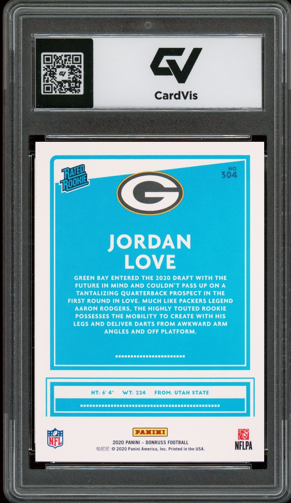 2020 Panini Donruss #304 Jordan Love Rookie Card RC Graded 10 Gem Mint - Back
