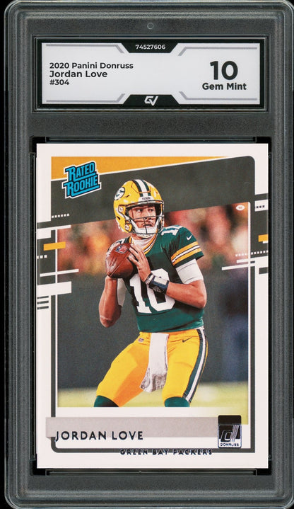 2020 Panini Donruss #304 Jordan Love Rookie Card RC Graded 10 Gem Mint - Front