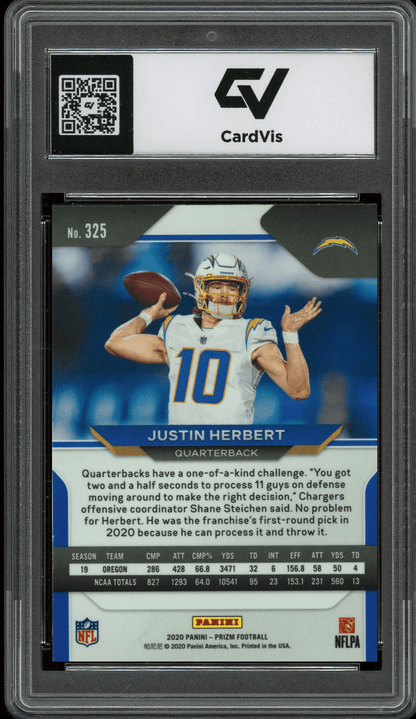 2020 Panini Prizm #325 Justin Herbert Graded 10 Gem Mint - Back