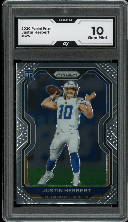 2020 Panini Prizm #325 Justin Herbert Graded 10 Gem Mint - Front