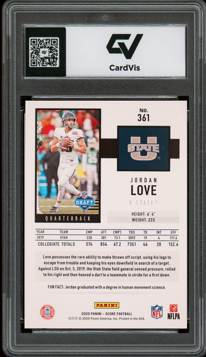 2020 Panini Score #361 Jordan Love Rookie Card RC Graded 10 Gem Mint - Back