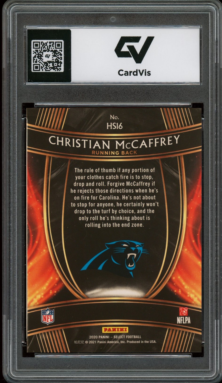 2020 Panini Select #HS Christian Mccaffrey Hot Stars Graded 10 Gem Mint - Back