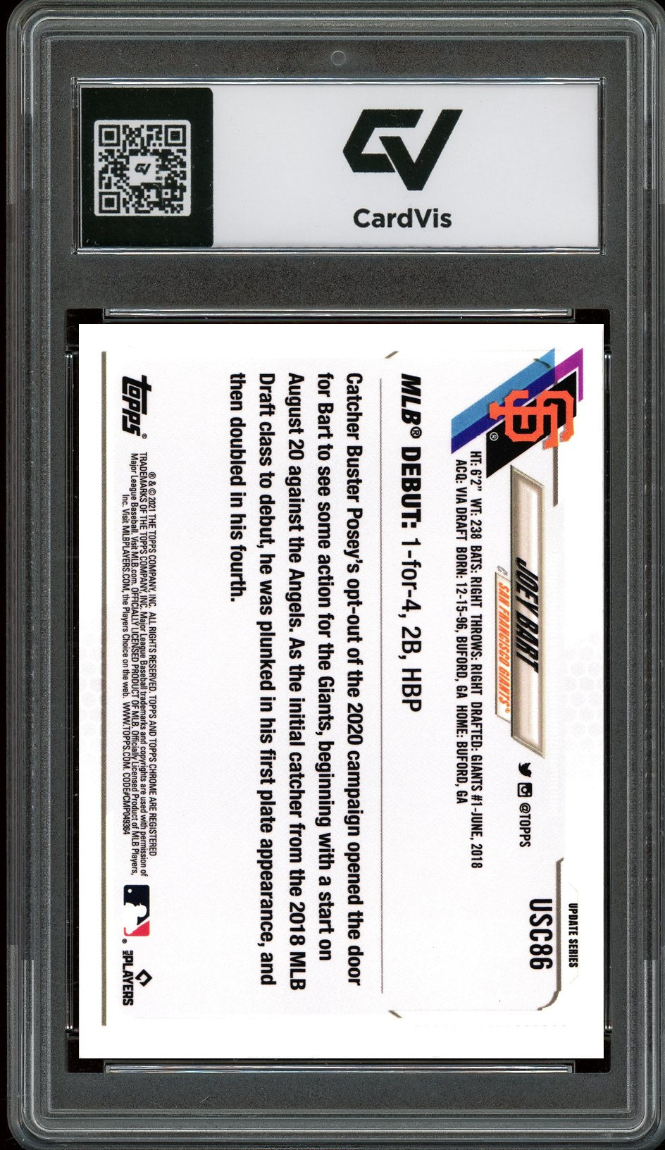 2020 Topps Chrome #USC88 Joey Bart Graded 10 Gem Mint - Back
