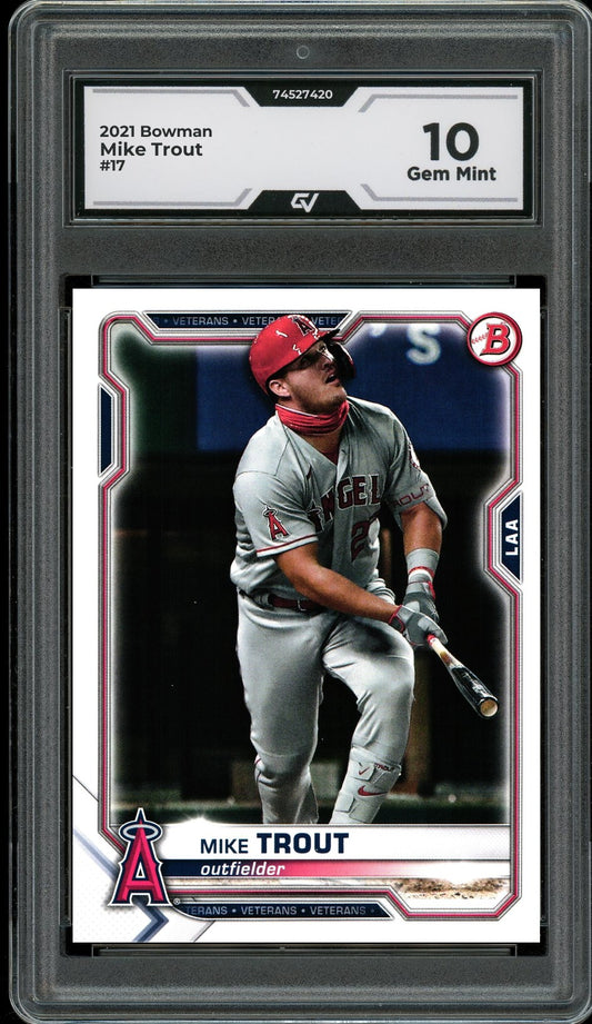 2021 Bowman #17 Mike Trout Graded 10 Gem Mint - Front