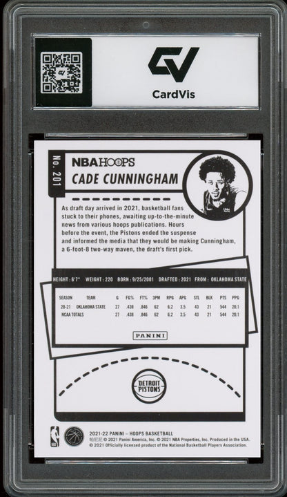 2021 Panini Hoops #201 Cade Cunningham Rookie Card RC Graded 10 Gem Mint - Back