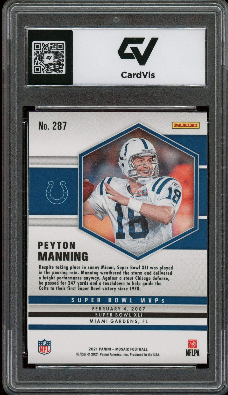 2021 Panini Mosaic #287 Peyton Manning Graded 10 Gem Mint - Back
