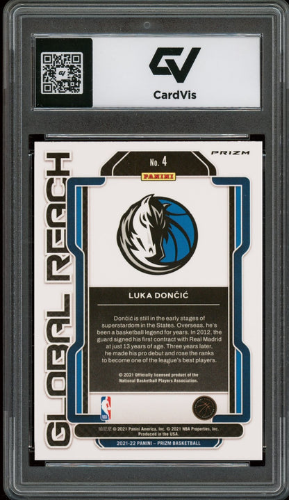 2021 Panini Prizm #4 Luka Doncic Global Reach Silver Graded 10 Gem Mint - Back
